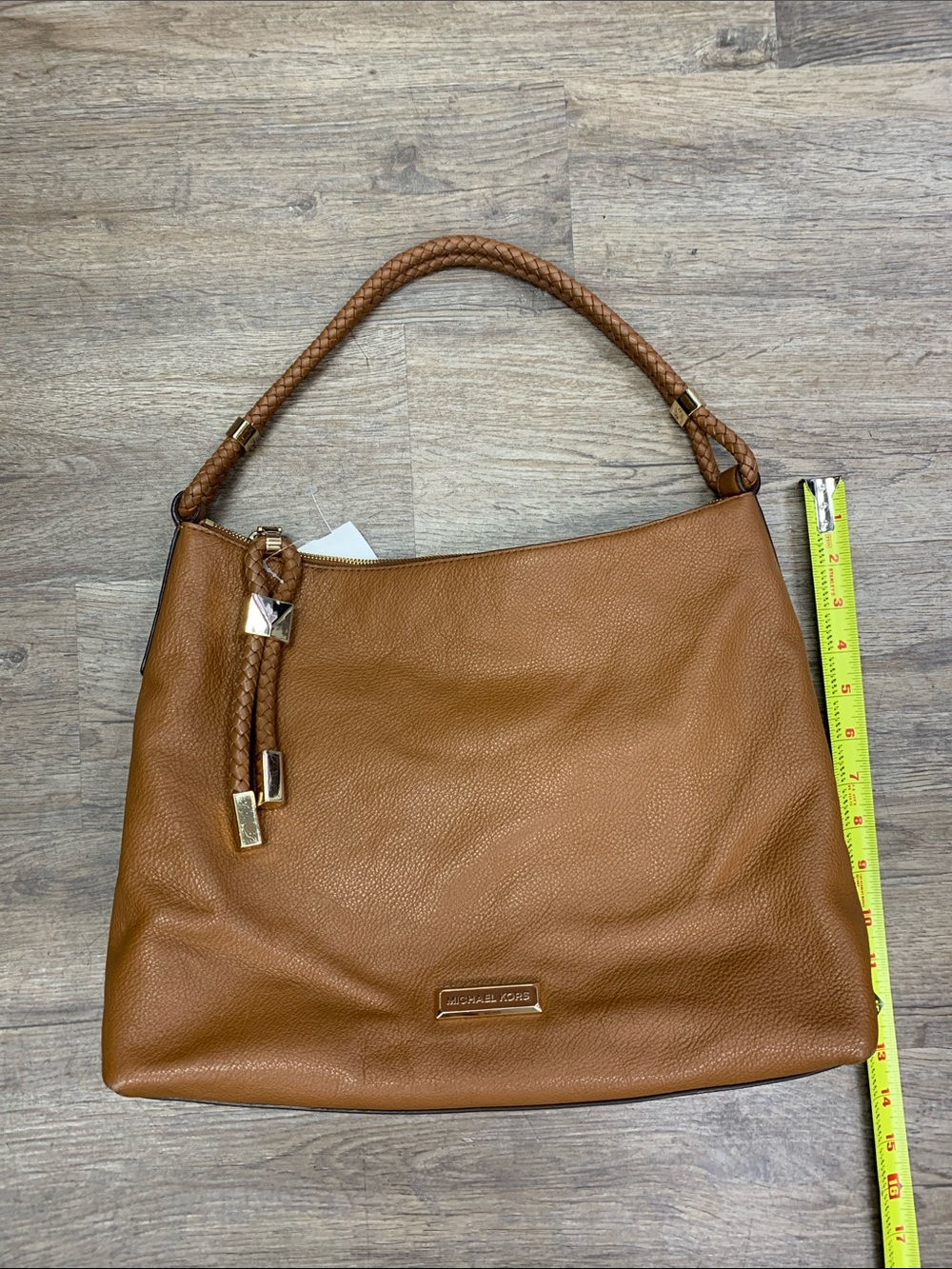 Michael Kors Cognac Leather Shoulder Bag with Braided Handle